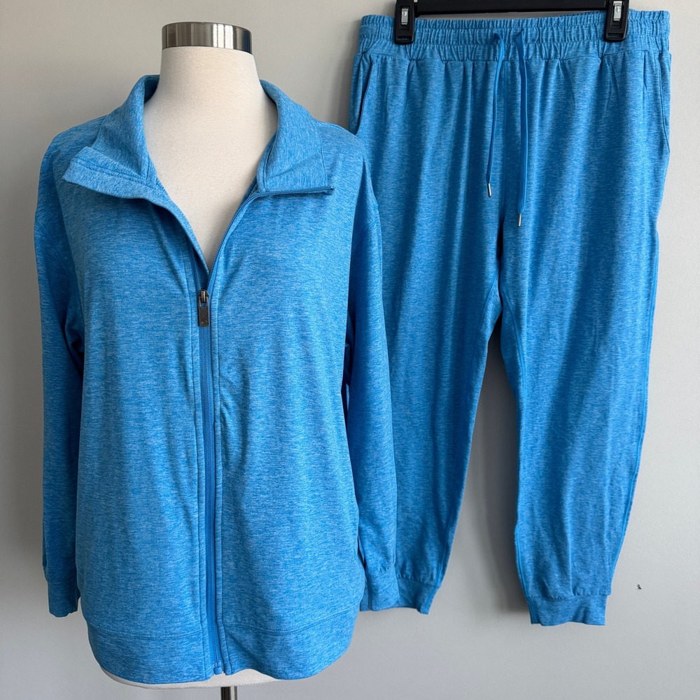 Gymwrap Cloud Knit Blue Tracksuit Set Zip Up Jacket and Joggers Lounge L